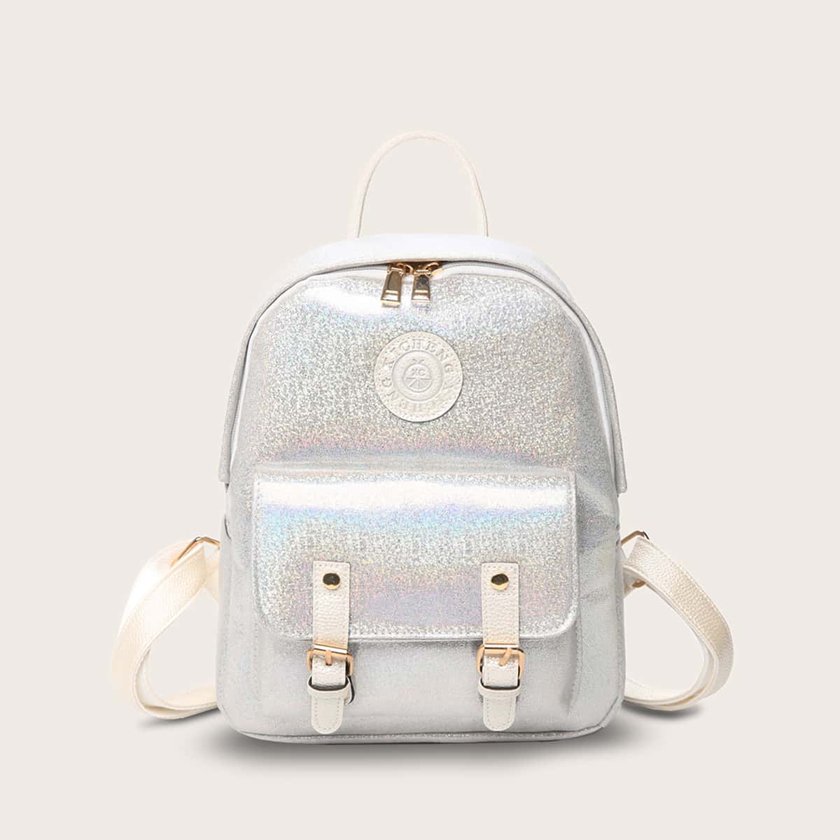 

Metallic Pocket Front Backpack, Silver