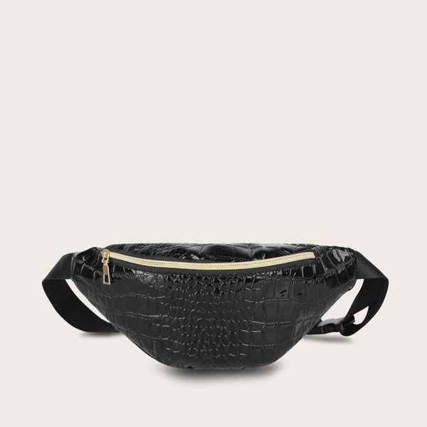 

Croc Embossed Zip Front Fanny Pack, Black