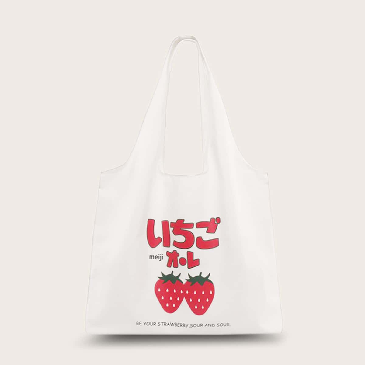 

Strawberry Print Tote Bag, White