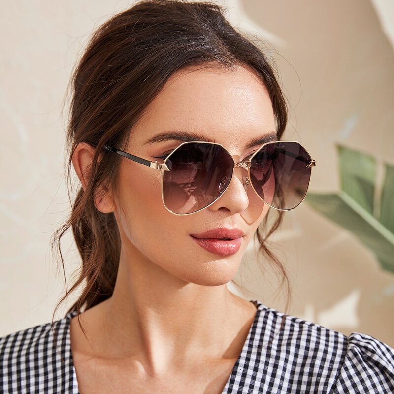 

Polygon Metal Frame Sunglasses, Purple