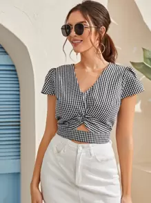 Camisa con abertura de guingán girante delantero - Blanco y Negro - Ver 1