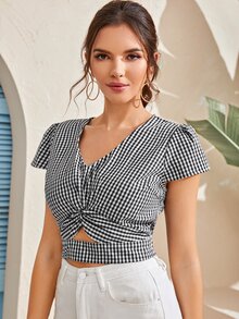 Camisa con abertura de guingán girante delantero - Blanco y Negro - Ver 5
