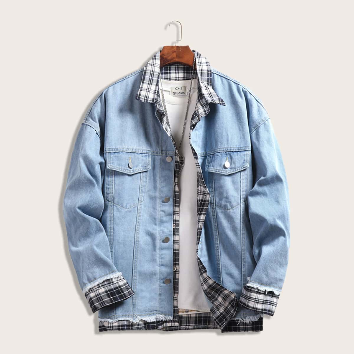 

Guys Contrast Plaid Denim Jacket, Multicolor