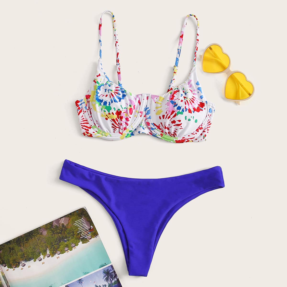 

Tie Dye Underwire Cheeky Bikini Swimsuit, Multicolor