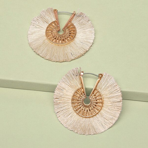 

1pair Fringe Fan Hoop Earrings, Beige