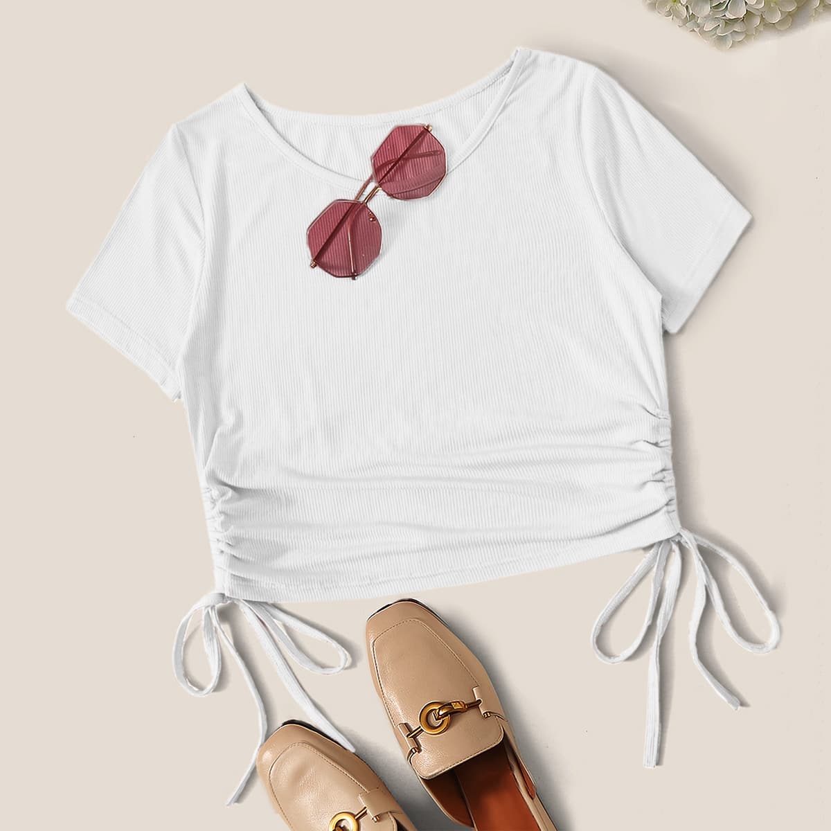 

Drawstring Side White Crop Top