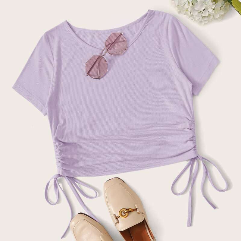 

Drawstring Side Crop Top, Lilac purple