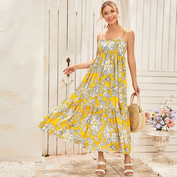 

Large Floral Ruffle Hem Cami Dress, Multicolor