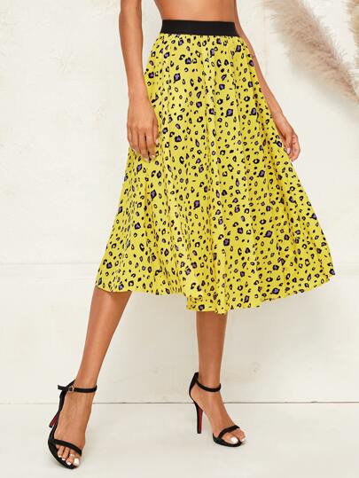 Allover Print Elastic Waist Midi Skirt
