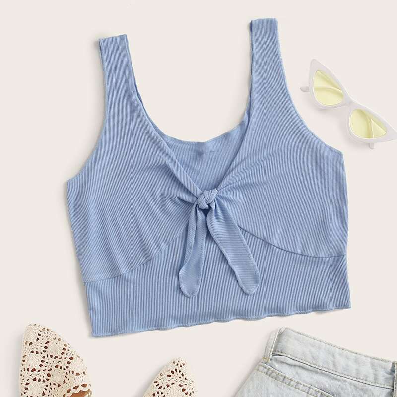 

Tie Front Crop Blue Tank