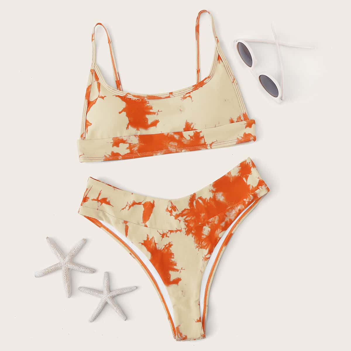 

Tie Dye High Cut Bikini Swimsuit, Orange