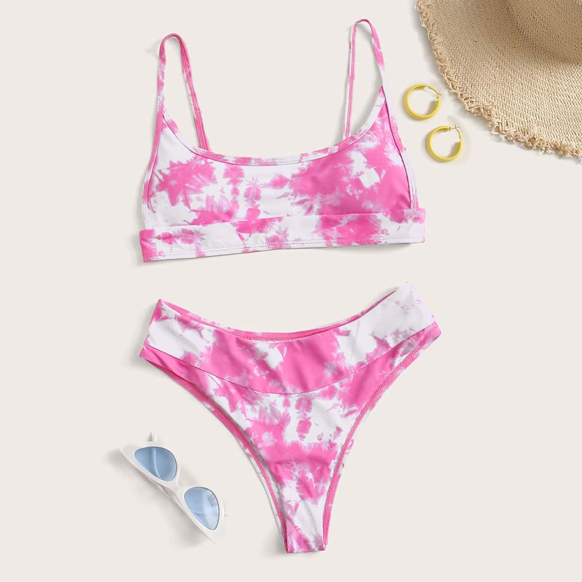 

Tie Dye High Cut Bikini Swimsuit, Pink