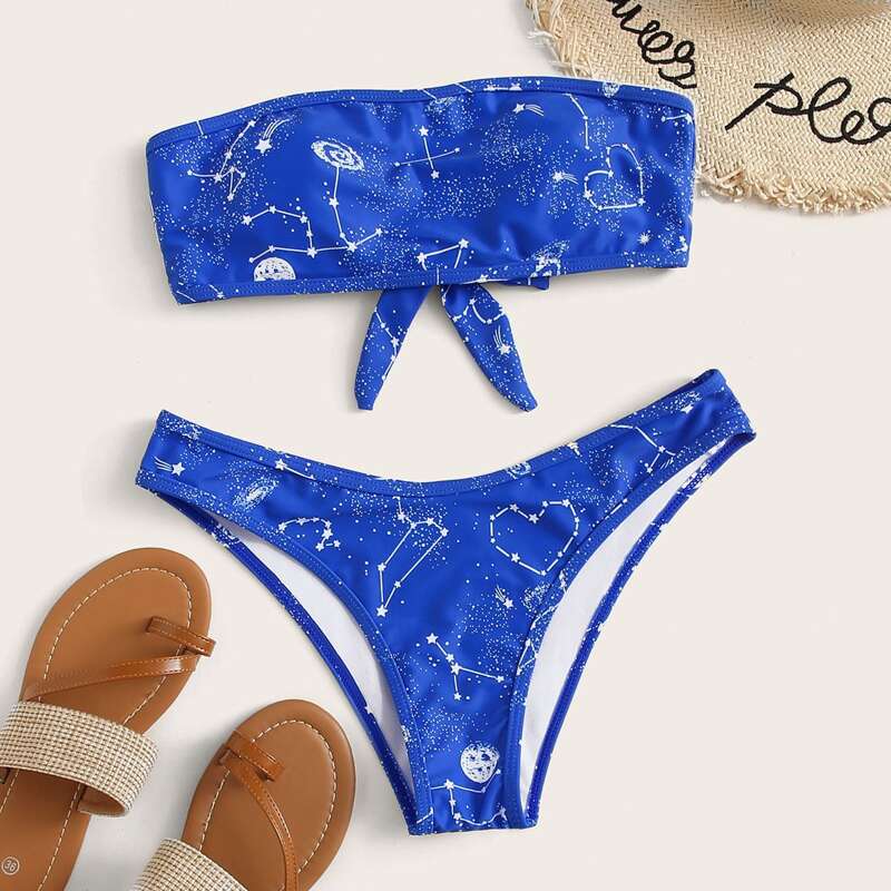 

Galaxy Tie Back Bandeau Bikini Swimsuit, Blue