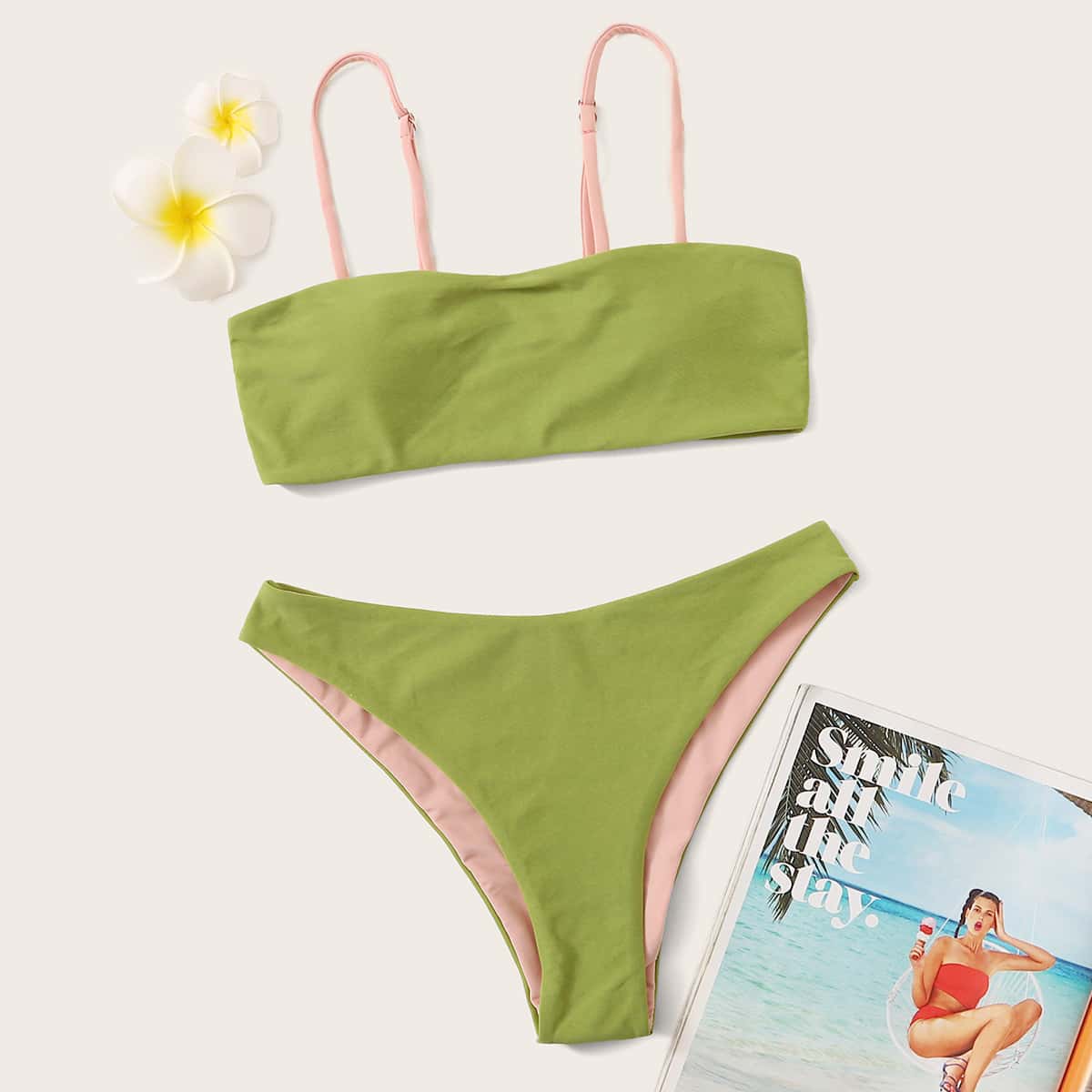 

Adjustable Strap Bikini Swimsuit, Green