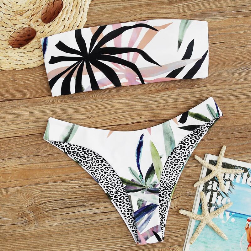 

Tropical Bandeau High Leg Bikini Swimsuit, Multicolor