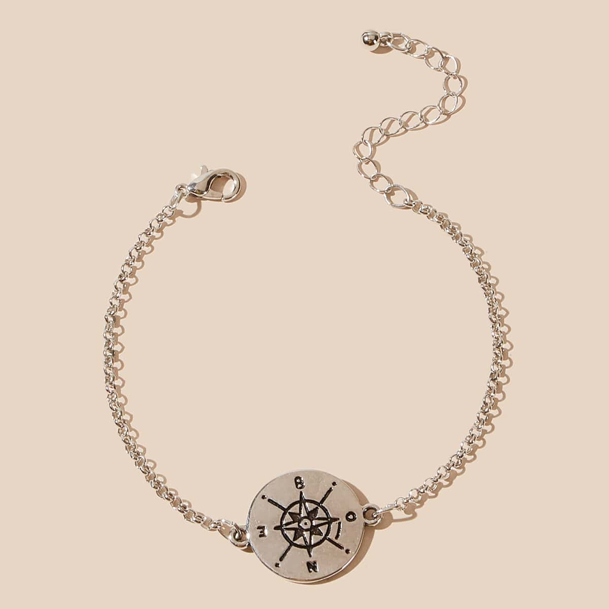 

1pc Round Compass Bracelet, Silver