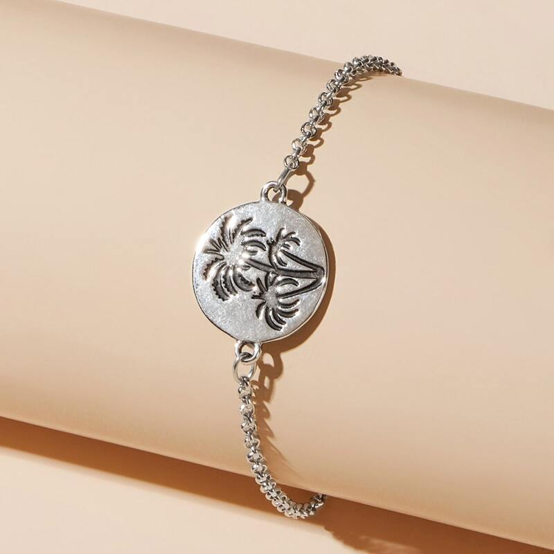 

1pc Round Coconut Tree Bracelet, Silver
