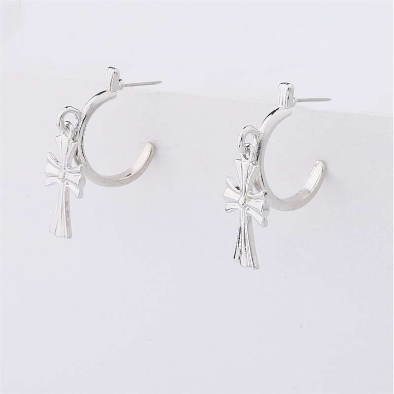 

1pair Cross Decor Drop Earrings, Silver