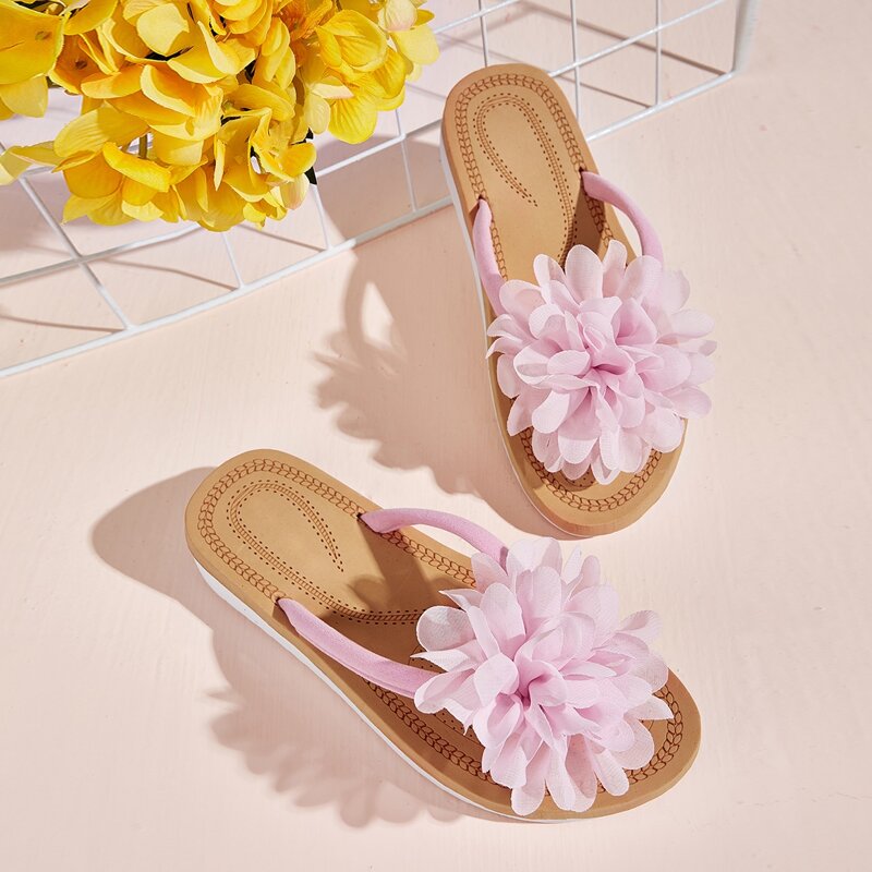 

3D Flower Decor Flip Flops, Pink