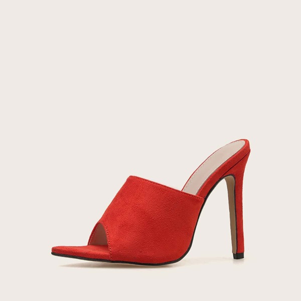 

Peep Toe Stiletto Heeled Mules, Red