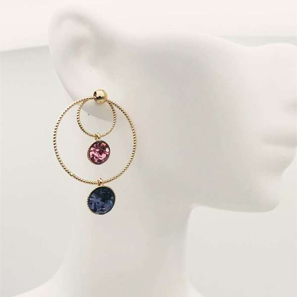 

Круглые серьги-подвески со стразами 1 пара, Золотистый