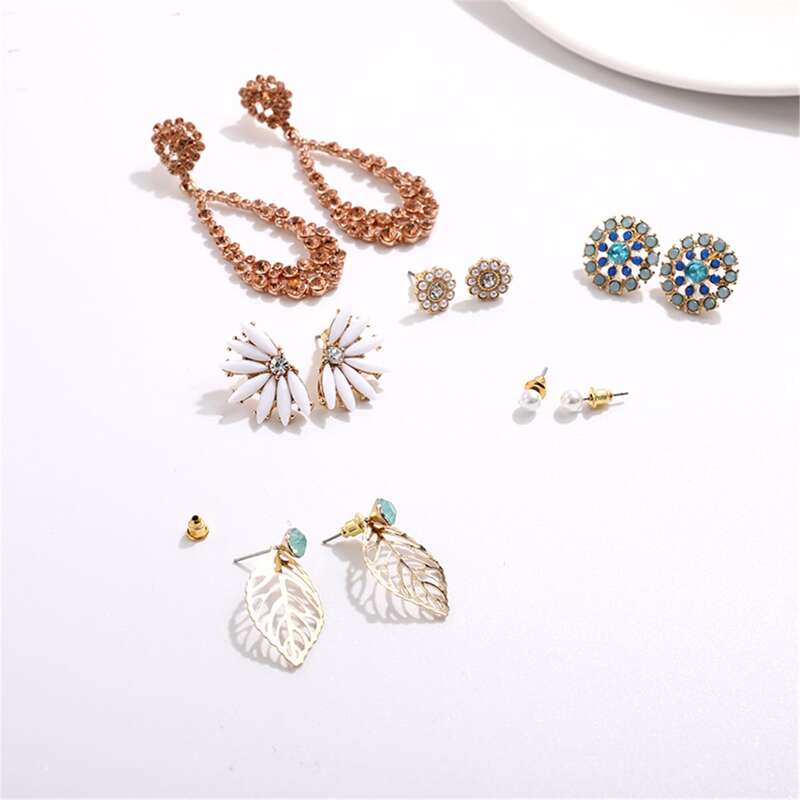 

6pairs Flower & Leaf Decor Earrings Set, Multicolor