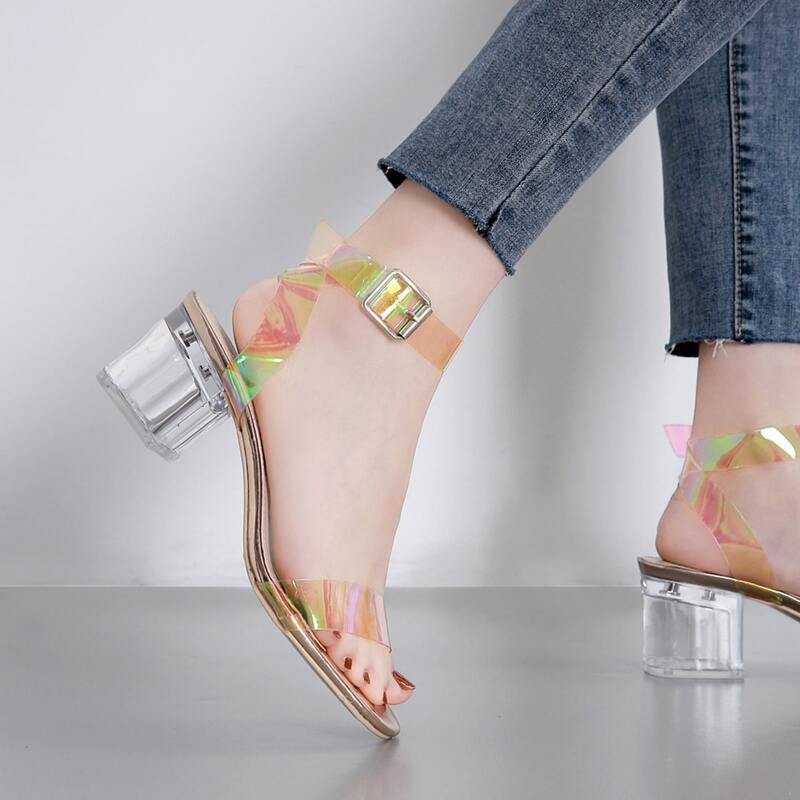 

Holographic Transparent Sole Block Heels, Multicolor