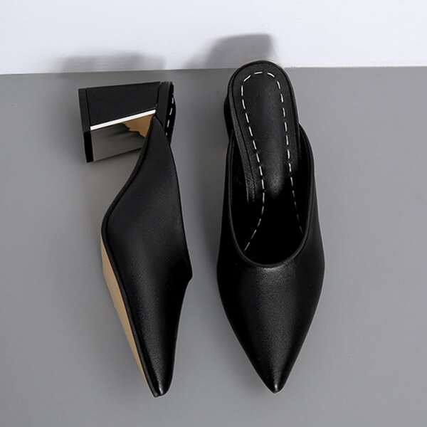 

Остроконечные мюли с массивным каблуком, Чёрный