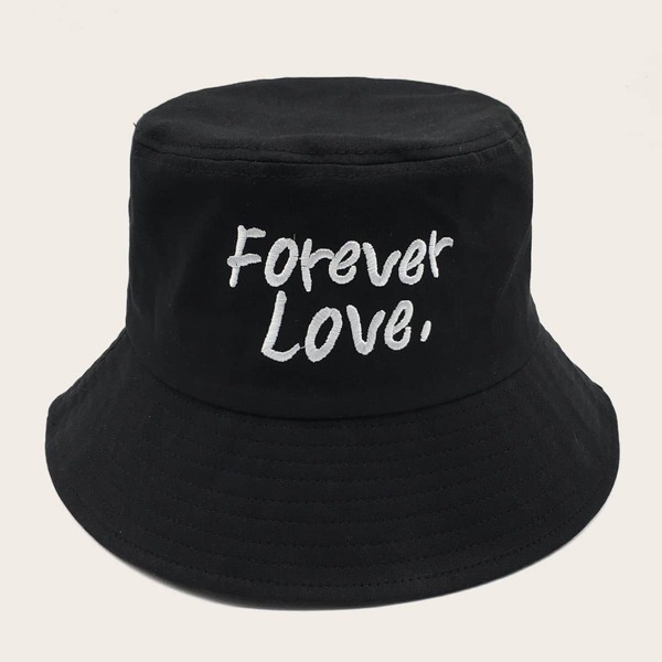 

Men Slogan Embroidery Bucket Hat, Black