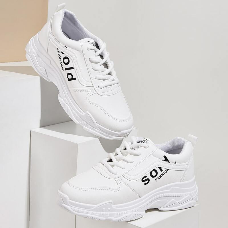 

Letter Graphic Lace-up Front Chunky Sneakers, White