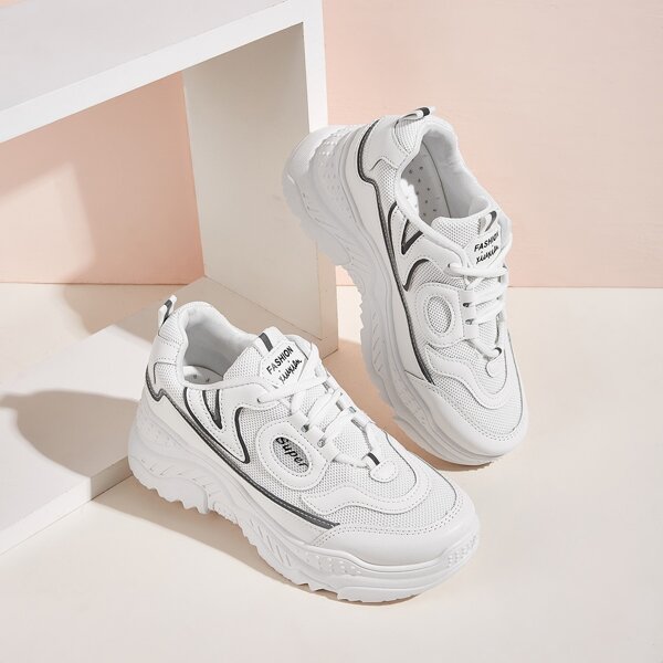 

Lace-up Front Mesh Chunky Sneakers, White