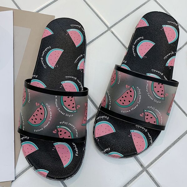

Watermelon Pattern Flat Sliders, Multicolor