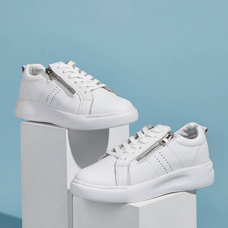 

Zip Front Lace-up Sneakers, White