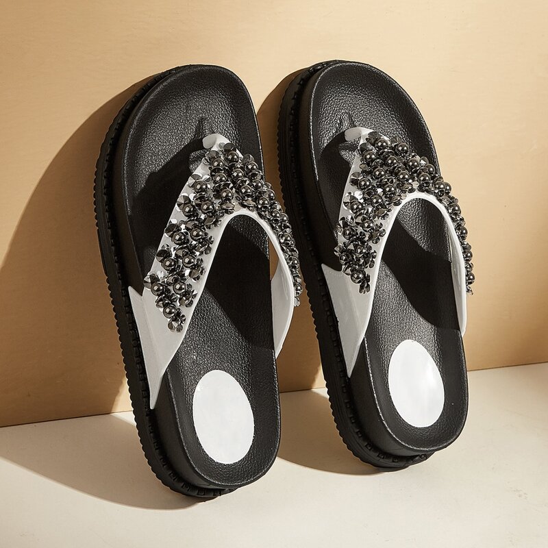 

Ball & Sequin Detail Chunky Sole Flip Flops, White