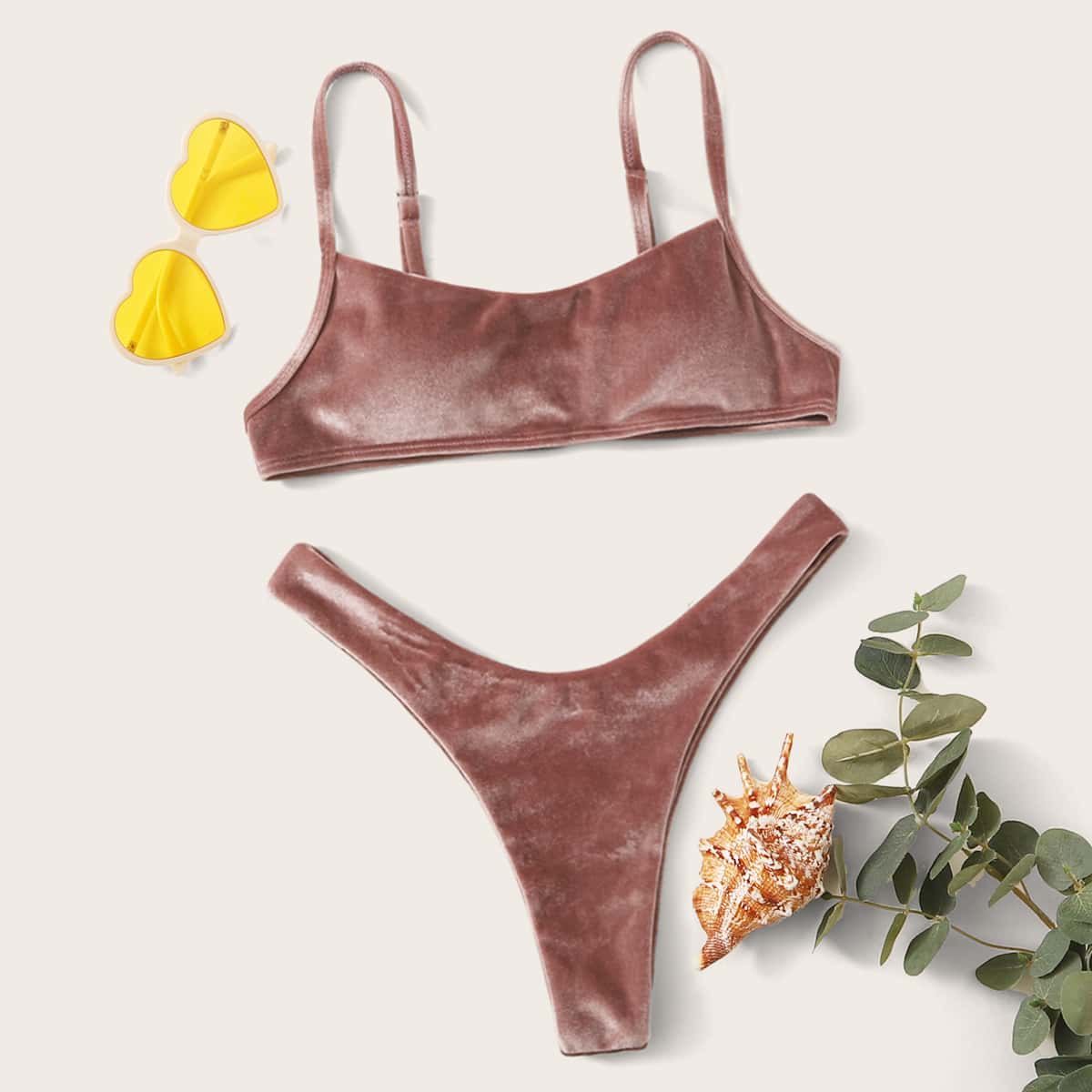 

Velvet High Cut Bikini Swimsuit, Pink