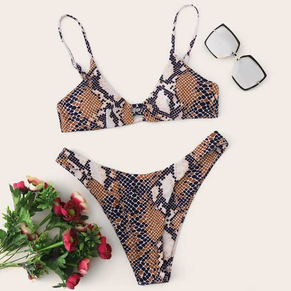 

Snakeskin High Cut Bikini Set, Multicolor