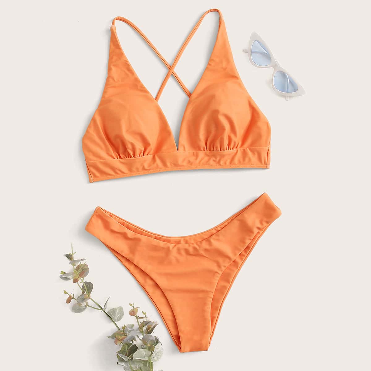 

Criss Cross Back High Cut Bikini Swimsuit, Orange