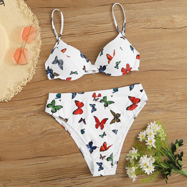 

Butterfly Print Underwire High Waisted Bikini Swimsuit, Multicolor