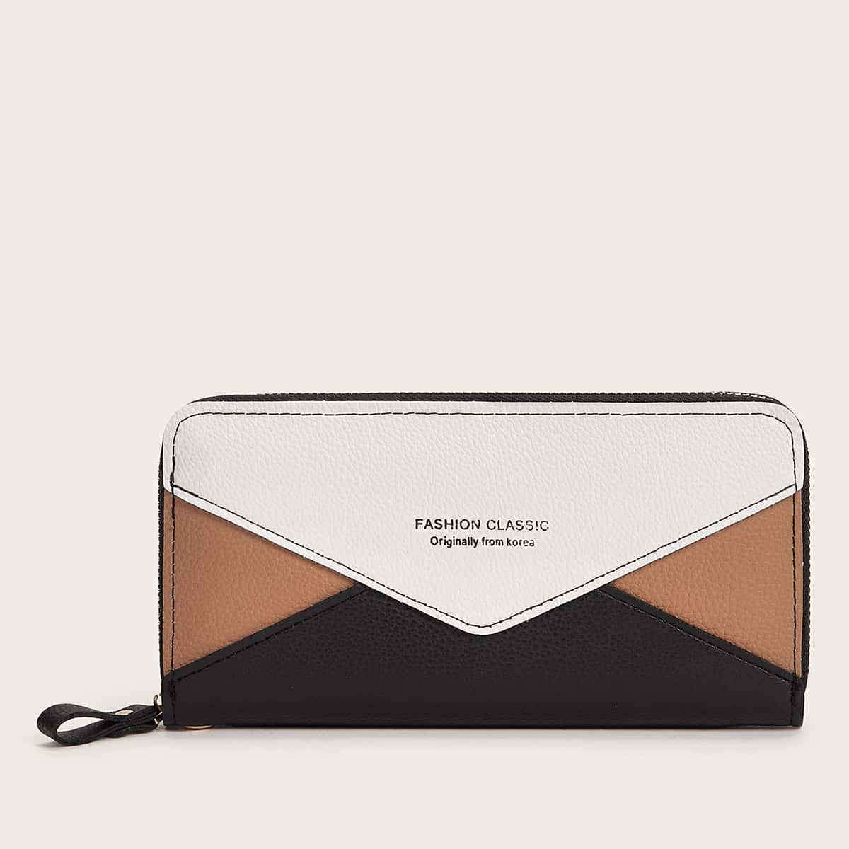 

Colorblock Zipper Detail Purse With Wristlet, Multicolor
