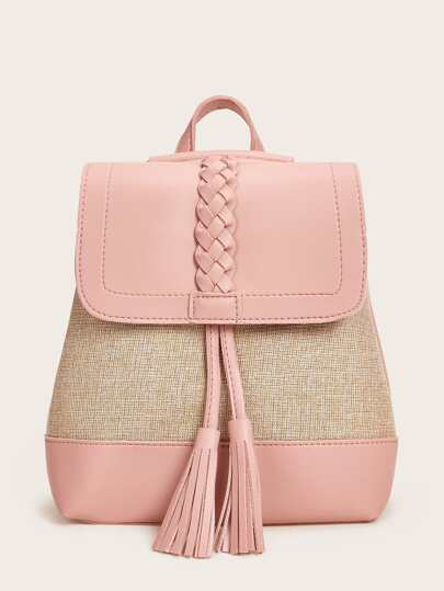 Tassel Decor Colorblock Backpack