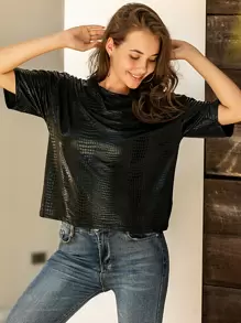 SHEIN Privé Áo thun Cá sấu màu đen Giải trí - màu đen - Xem 1