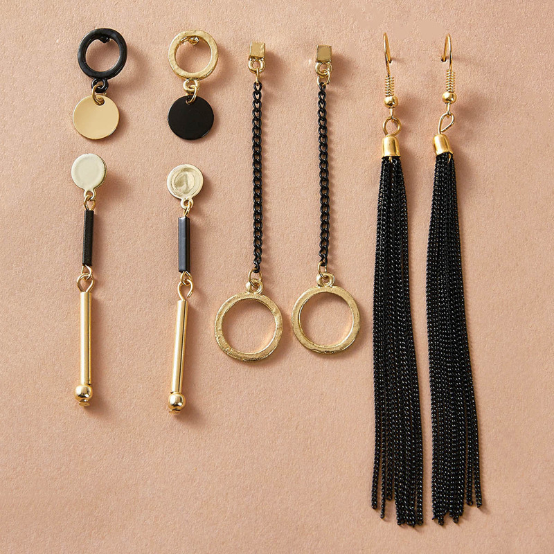 

4pairs Disc & Tassel Decor Drop Earrings, Multicolor