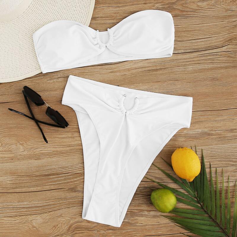 

Ring Linked Bandeau High Waisted Bikini Swimsuit, White
