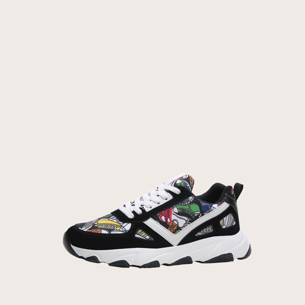 

Мужские кроссовки на шнурках с мультяшным принтом, Многоцветный