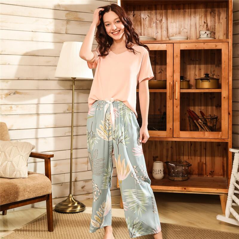 

Plants Print Ribbon Bow PJ Set, Multicolor