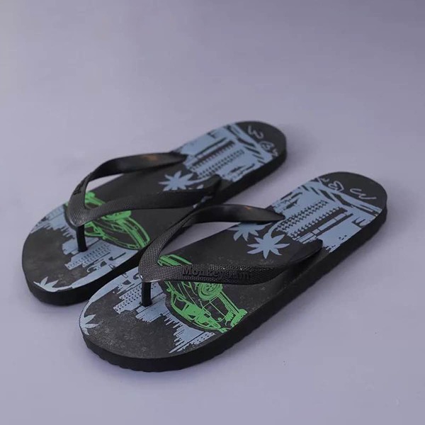 

Men Tropical Pattern Flip Flops, Black