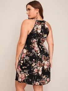 SHEIN LUNE Plus Halterneck Floral Dress - Multicolor - View 2
