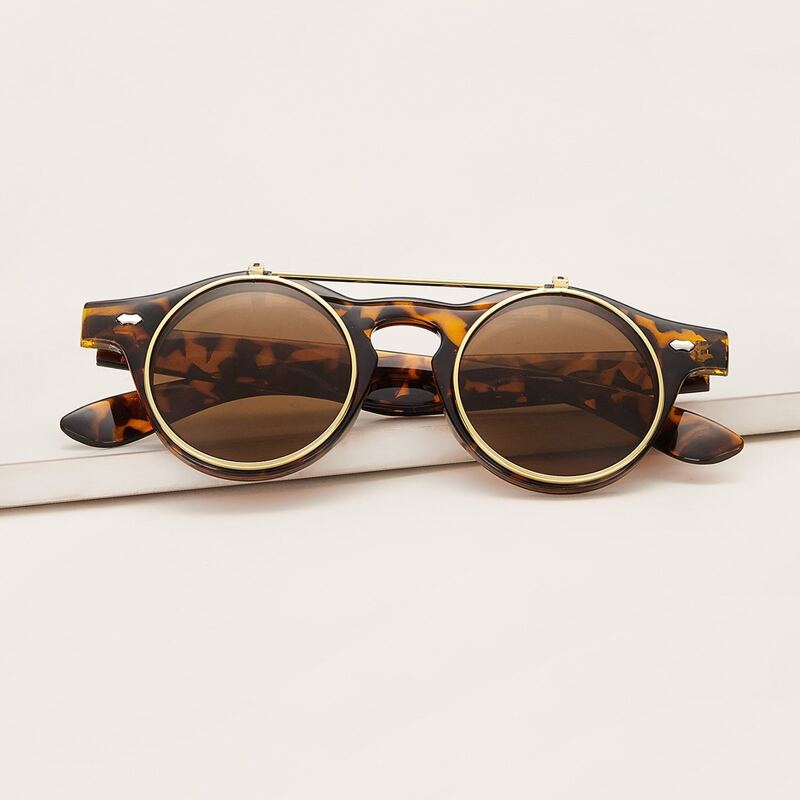 

Tortoiseshell Round Frame Opened Sunglasses With Case, Brown