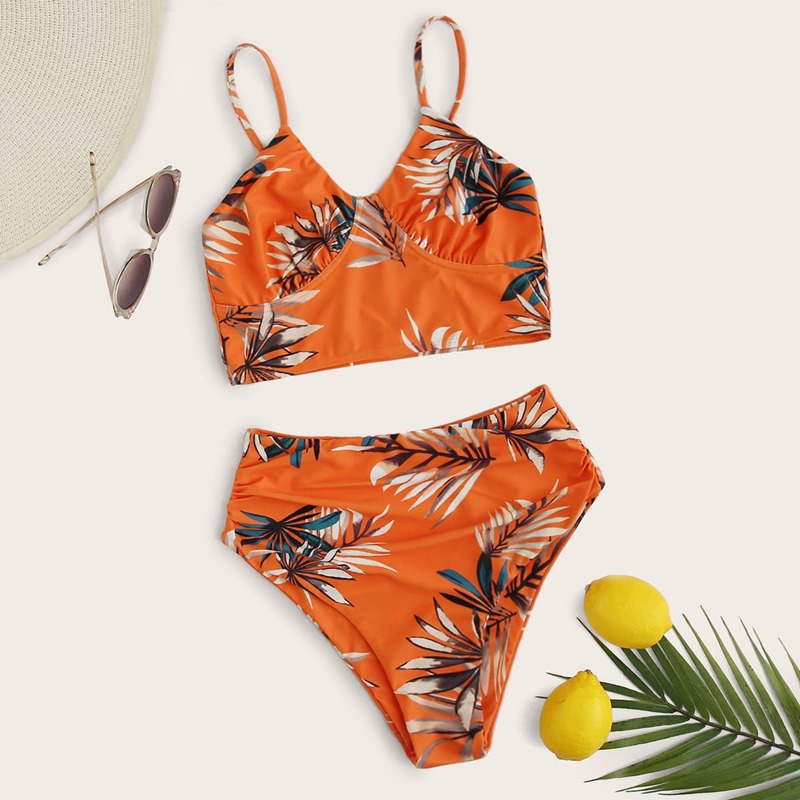 

Tropical High Waisted Bikini Swimsuit, Orange
