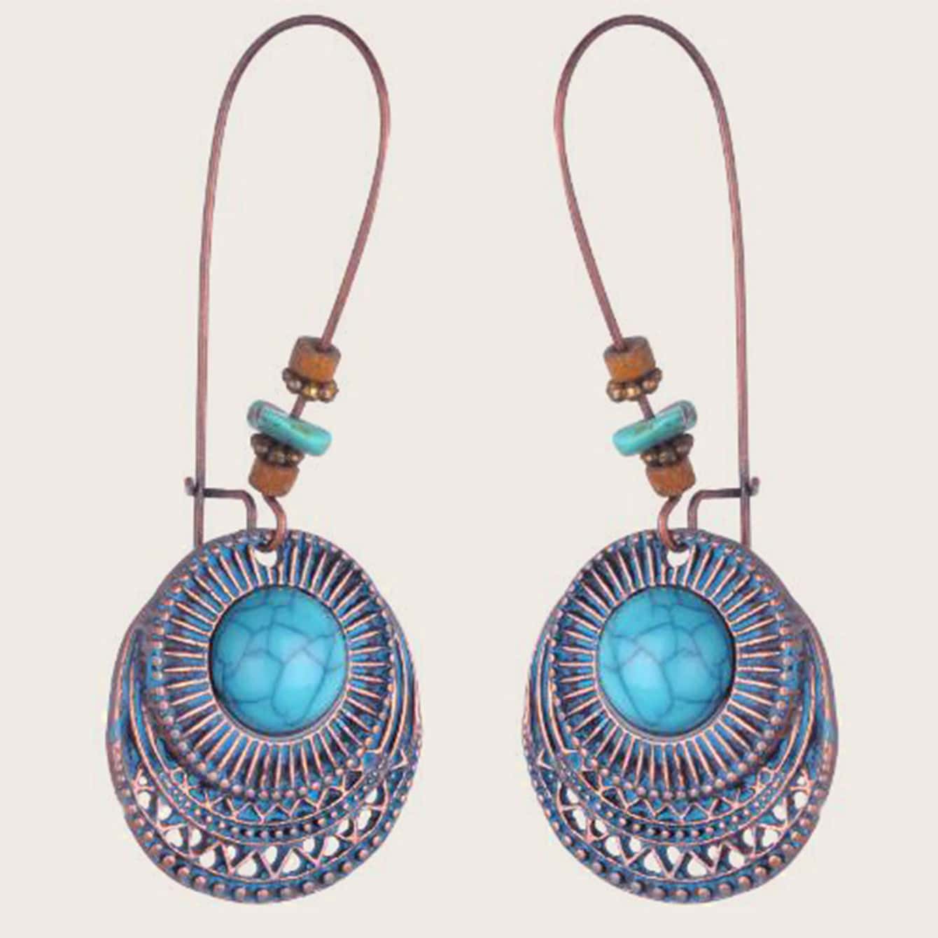 

1pair Turquoise Decor Tribal Drop Earrings, Multicolor